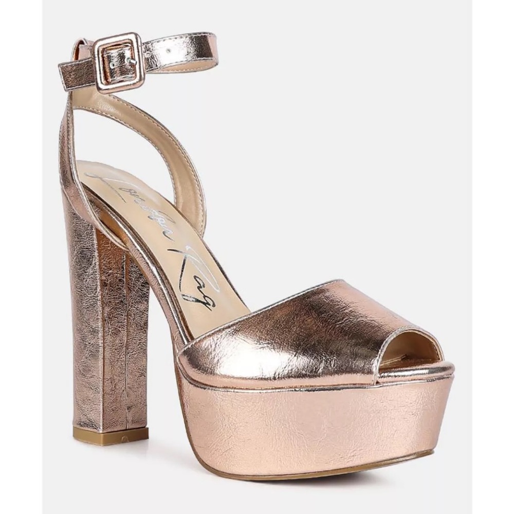 London Rag Rager Rose Gold Peep-Toe High Platform Block Sandals Size 9